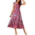 thumbnail image 2 of INSPIRE CHIC Vestidos de playa bohemios sin mangas con escote cuadrado y volantes florales, maxi vestido fluido de verano L Rosa intenso, 2 of 6