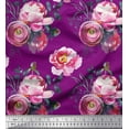 thumbnail image 1 of Soimoi Purple Cotton Jersey Fabric Peony And Ranunculus Floral Printed Fabric 1 Yard 58 Inch Wide, 1 of 3