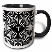 3drose, Letter T- Black and White Geometric Monogram, 15oz Two-tone Black Mug
