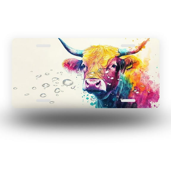 Colorful Cow Head Front License Plate,Metal License Plate,Funny Standard Plates Personalized Novelty Decorative For Men/Women/Boys/Girls Car 6×12 Inch