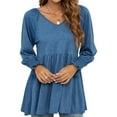 thumbnail image 2 of cfhntfmh Going out Tops for Women Fashion V Neck Long Sleeve Dressy Casual T-Shirts Fashion Pleated Babydoll Shirts, 2 of 4