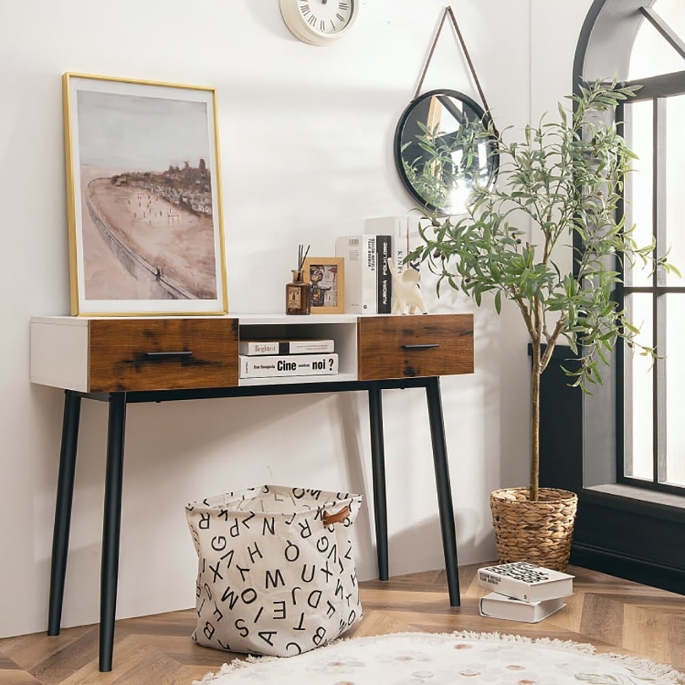 GVN Console Table, Entryway Table,42 Inch Industrial Console Table with 2 Drawers for Entryway Hallway