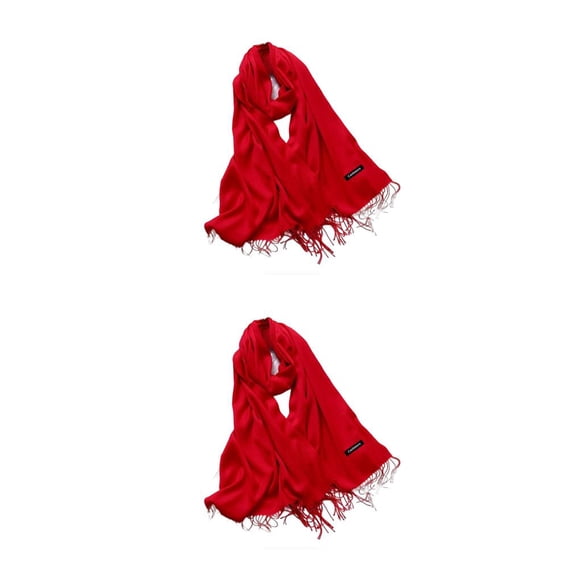 Minnieouse Bufanda de mujer con borla Color puro Moda Bufandas de invierno Hechas a mano Damas Imitación Chal Wraps Decoraciones de viaje Rojo Rojo 200*70cm 2piezas