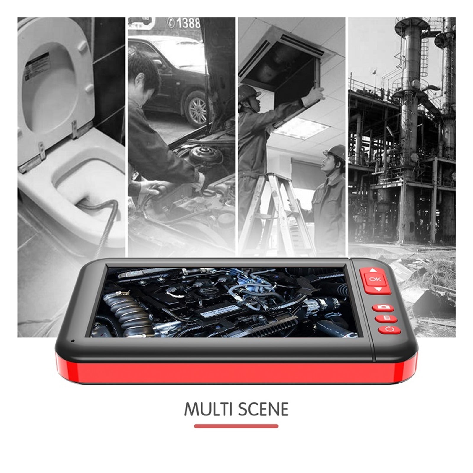 F200 Industrial Endoscope Camera Inspection Borescope 8MM Lens 8 LEDs HD1080P 4.3 Inch Screen Display Monitor IP67 Waterproof , User-Friendly Borescopes