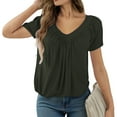 thumbnail image 2 of MIXUE Boho Tops For Women Summer Solid Color V Neck Short Sleeve Loose Casual T Shirts Holiday Wear,Green,XL, 2 of 7