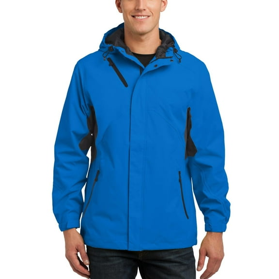 Just Blanks Cascade Waterproof Jacket Zippered Chest Pocket Hood With Drawcord And Toggles For Adjustability, Imperial Blue/ Black, 4XL