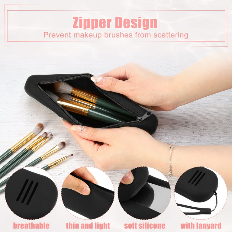 Unique Bargains Portable Travel Silicone Makeup Brush Holder Black Khaki 2 Pcs