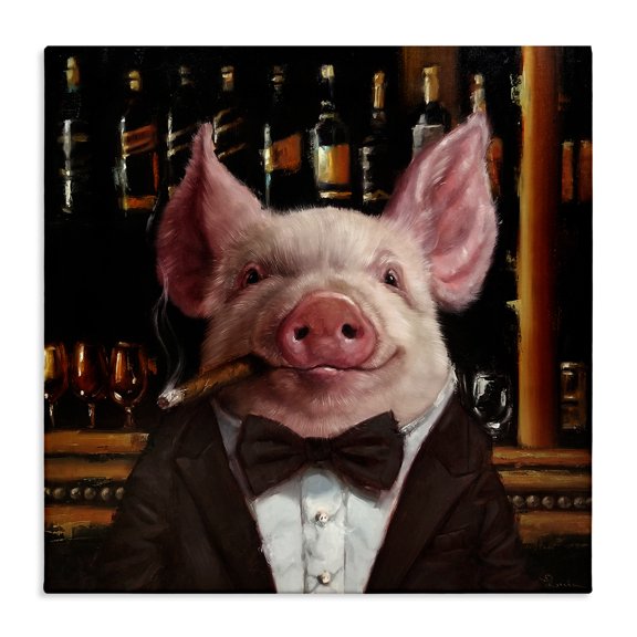 Stupell Industries Eclectic Classy Pig at Cigar Bar Canvas Art, 30 x 30, by Lucia Heffernan