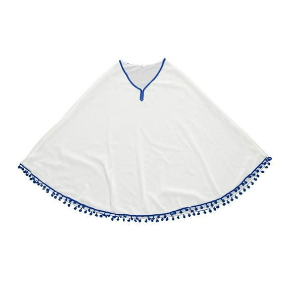 justharion Women Tassel Trim Bikini Cover up Sunscreen Sexy Pareo Sarong Girl Chiffon Long Sleeve Swimwear Beach Dress