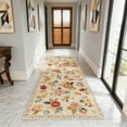 thumbnail image 4 of 2.6'x8' Floral Living Room Rug, Soft Washable Area Rug 2.6'x8', Stain-resistant Non-slip Bohemian Bedroom Rug, Beige Floral, 4 of 7