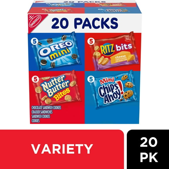 Nabisco Classic Mix Variety Pack, OREO, CHIPS AHOY!, Nutter Butter Bites, RITZ Bits, 20 Snack Packs