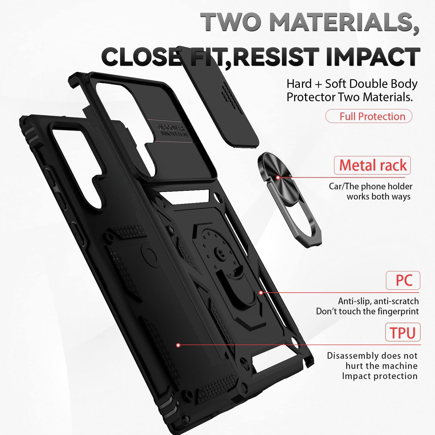 for Samsung Galaxy S22 Ultra Case with Camera Lens Cover HD Screen Protector, Military-Grade Drop Tested Magnetic Ring Holder Kickstand Protective Phone Case for Samsung Galaxy S22 Ultra 5G (Black)