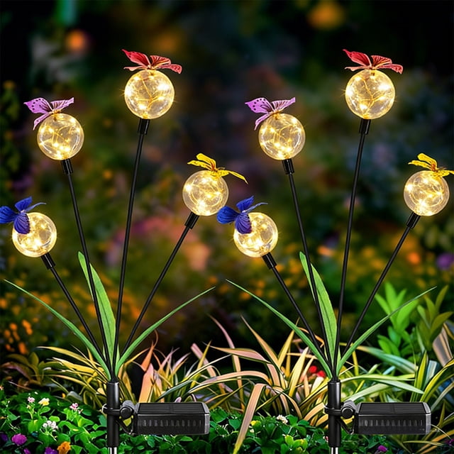 Solar Garden Lights Outdoor, Waterproof Butterfly Landscape Lighting, Solar Powered Stake Lights with Swaying Design, Automatic LED Path Lights for Yard Patio Pathway, Ambient Lawn Backyard Decor
