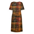 thumbnail image 5 of Women's Halloween Print Casual Dress, Round Neck with Pockets Design for Daily Wear, Relaxed Fit for Everyday Outings, Halloween Themed Dress for Ladies Brown 3XL, 5 of 6