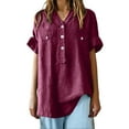 thumbnail image 7 of Women's Short Sleeve T-shirt Women'S Plus Size Button Down - Relaxed Fit Linen Top,Red Women's Short sleeve T-shirt XL, 7 of 7