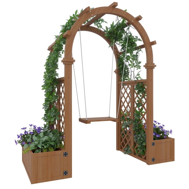 Yeshouse Pérgola de madera para jardín con jardineras, columpio y pérgola. Enrejado de arco exterior para plantas trepadoras, enredaderas y uvas. Ideal para bodas y fiestas en el patio
