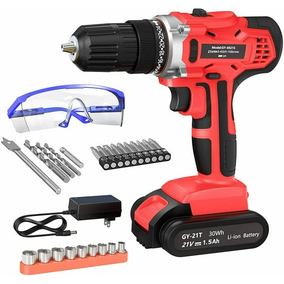 GardenJoy 21V Power Hand Compact Drill Electric Screwdriver Cordless Driver Kit Bits Set Chuck 25PC