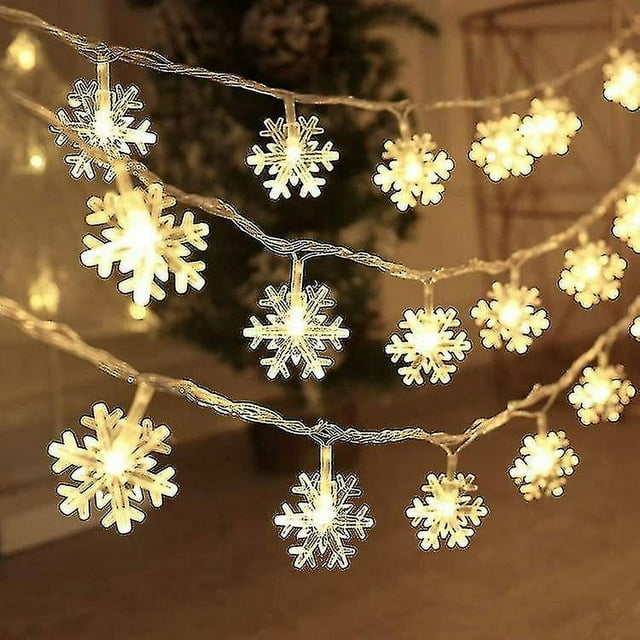 Luces navideñas, guirnaldas de luces con forma de copo de nieve, luces de cuento de hadas, alimentadas por pilas