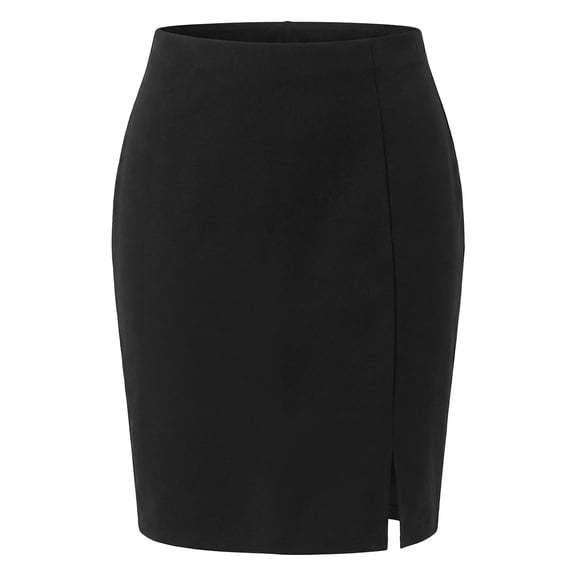Agnes Orinda Women's Plus Size Pencil Skirt High Waist Stretchy Side Slit Bodycon Business Work Midi Skirts with Back Zipper 1X Black