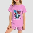 thumbnail image 2 of mgoYE 250th Anniversary USA Outfit Set Long Sleeve Girls Boys American Flag 250th Anniversary Commemorative Outfit Set, Crew Neck Loose Fit Daily Shorts Set(Pink,9-10 Years), 2 of 7