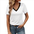 thumbnail image 2 of Camisetas para Mujer, Verano Otoño, Corta, Cuello en V, Corte Holgado, Camisetas Básicas de Gran Tamaño, Camisetas para Mujer 2025 M, 2 of 8