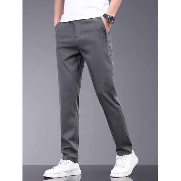 Pantalones de marca para hombre, tela Lyocell elástica suave, ropa de verano, pantalones casuales, pantalones finos de cintura elástica, pantalones ajustados de negocios para hombre