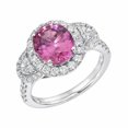 thumbnail image 2 of HeartsAndYou 4ct Natural Pink Sapphire Diamond Ring Halo Trilogy Cocktail 14k REAL White Gold, 2 of 9