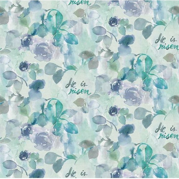 Cotton He Is Risen Scripture Words Script Faith Belief Floral Watercolor Spring Beauty Paintbrush Studio Cotton Fabric Print by the Yard (12022103)