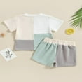 thumbnail image 3 of FNNMNNR Toddler Baby 2Pcs Summer Outfits  Short Sleeve Contrast Color Patchwork Tops + Shorts Set, 3 of 7