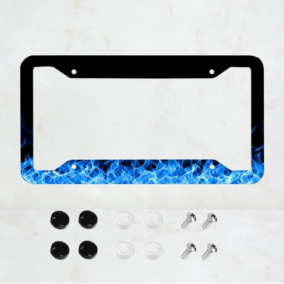 Flame license plate frame, black license plate frame, personalized license plate frame, front and rear license plate cover,  4-hole common license plate, car decoration,12x6 inch