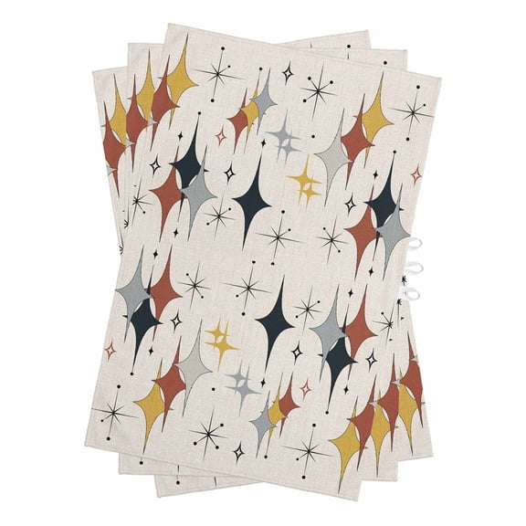 Yellow Diamond Kitchen Towels Set of 3, Water Absorbent Dish Towel, Modern Geometric Middle Century Beige Decorative Hand Towels - Quick Drying Cloth for Cooking Baking, 18x28 Inch