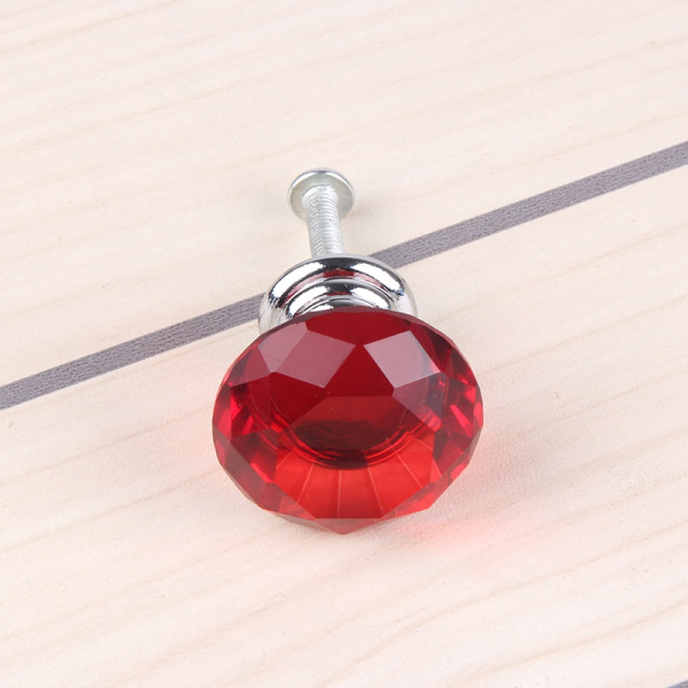 Oyov2L 1Pc 30mm Pull Handle Cupboard Red Diamond-Shape Faux Crystal European Style Furniture Zinc Alloy Handles Used for Kitchen Door Dresser