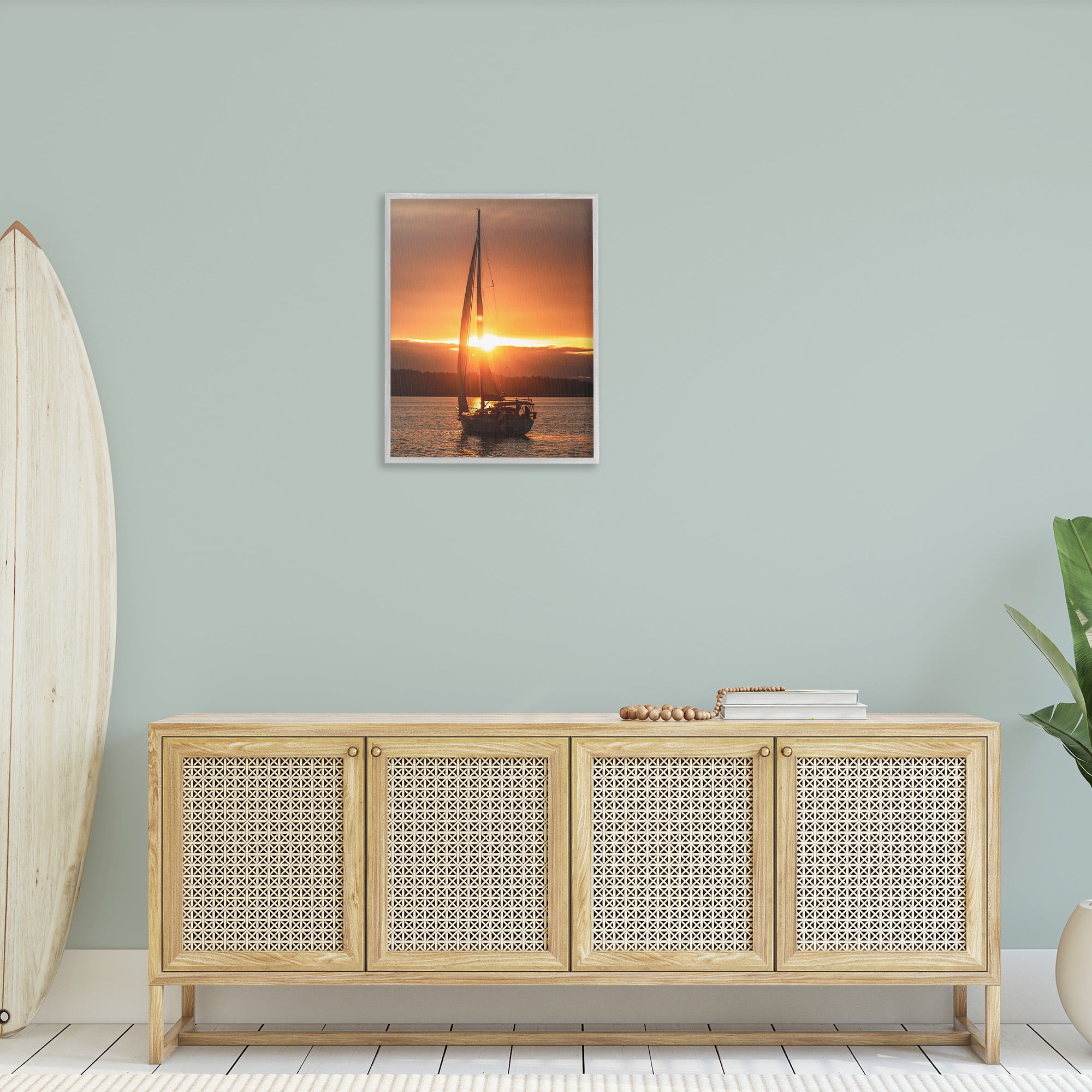 Stupell Industries Sailboat at Sunset Transportation Photography Gray Framed Art Print Wall Art, 24 x 30