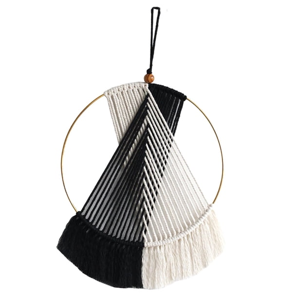 Tapiz de pared de macramé con borlas bohemias, tejido a mano, decoración de arte de pared bohemio Negro