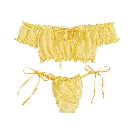 

Wozhidaoke underwear women lingerie Split Bikini Lace Solid Color Set valentines day gifts