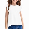 thumbnail image 1 of NIEWTR Girls Basic Ruffle Sleeve T-Shirts Crewneck Slim Fit Tank Tops Soft Fashion Tees(White,4-5 Years), 1 of 7