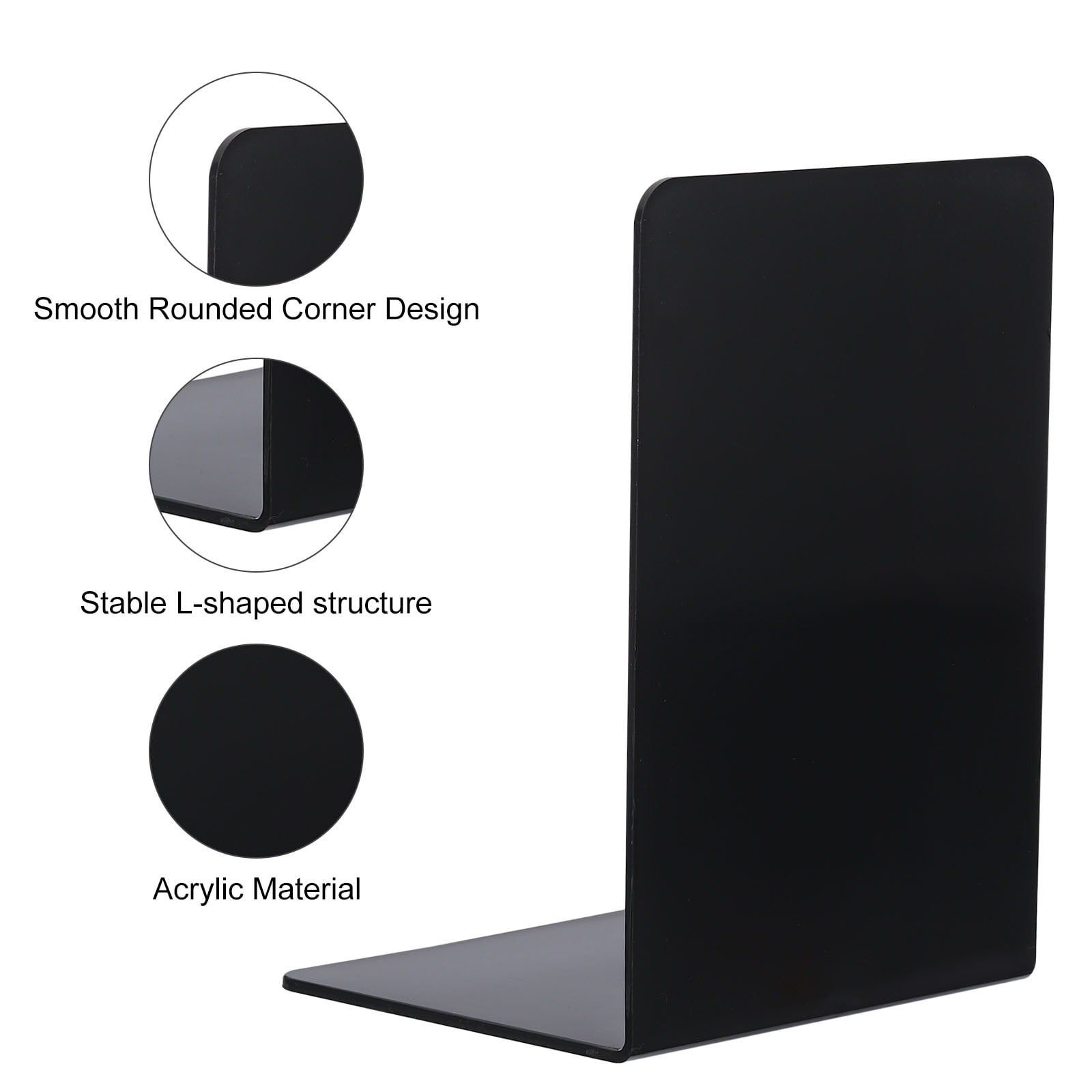 Unique Bargains Acrylic L-shaped Book Ends for Desktop Bookshelf Organizer 6Pcs Black