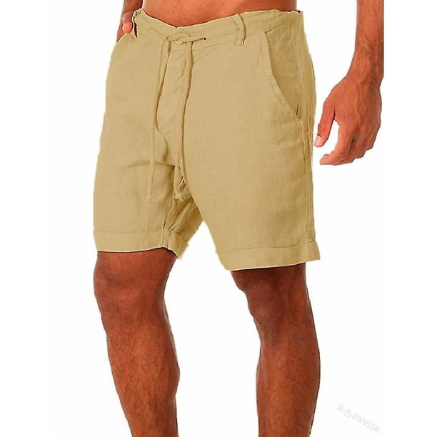 Kb 2022 nuevos pantalones cortos de lino y algodón para hombre, pantalones de lino de Color sólido transpirables de verano para hombre, ropa de calle de Fitness S-4xldark khakiAsia XL 70-80 KG