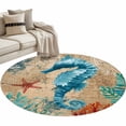 thumbnail image 6 of Brown Sea Seahorse Coastal Round Rug 3ft Washable Circle Entryway Rugs Non Slip Nautical Coral Ocean Vintage Area Rug Indoor Floor Carpet for Bedroom Kitchen Living Room Office Dining Room Nursery, 6 of 8