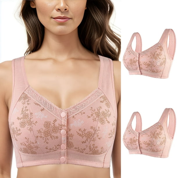 Aayomet Bralettes for Women With Support Button Bra Summer Back Wrap Up  Anti Drop Lace Bra (Rose Gold, 40) 