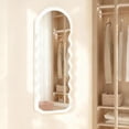 thumbnail image 3 of LEDREM Wall-Mounted Mirror Jewelry Cabinet with LED Lights, Lockable Wavy Full-Length Mirror and Jewelry Organizer, 16.5 x 42.5 Inches, White, 3 of 6