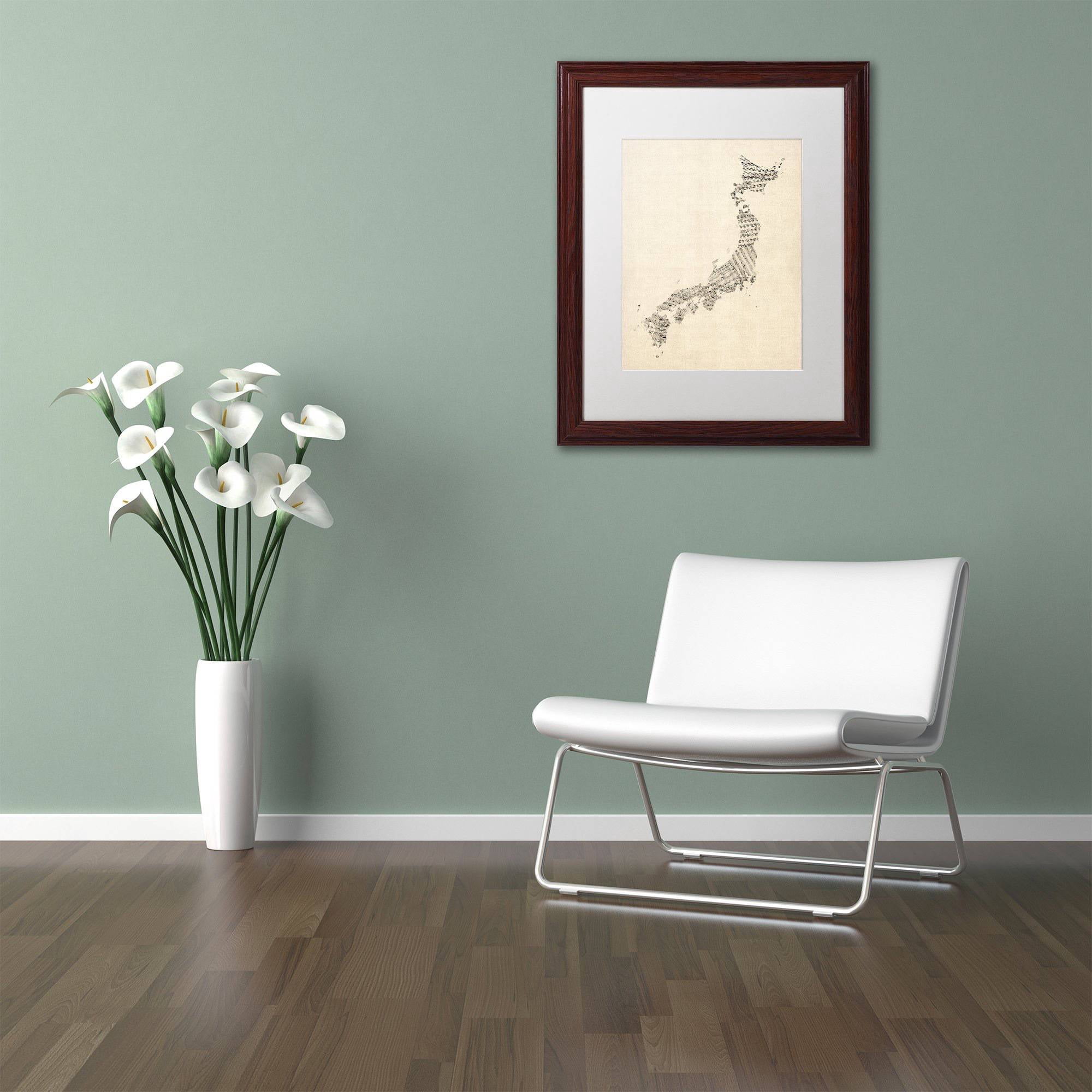 Trademark Fine Art 'Old Sheet Music Map of Japan' Canvas Art by Michael Tompsett, White Matte, Wood Frame