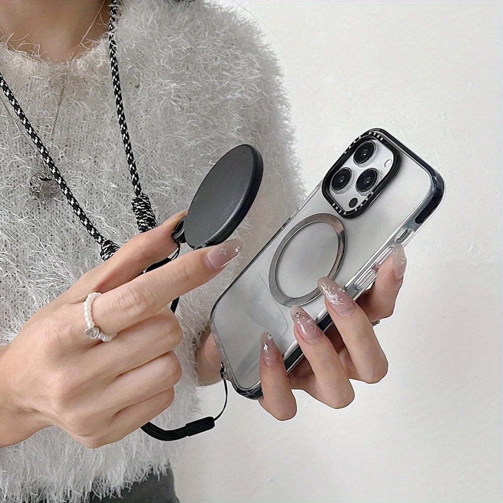 Magnetic Phone Lanyard with Adjustable Nylon Neck Strap and Iron Sheets Secure Clip for Smartphones Hands Free Phone Holder Adjustable Strap Flexible Wear Strong Magnetic Attachment