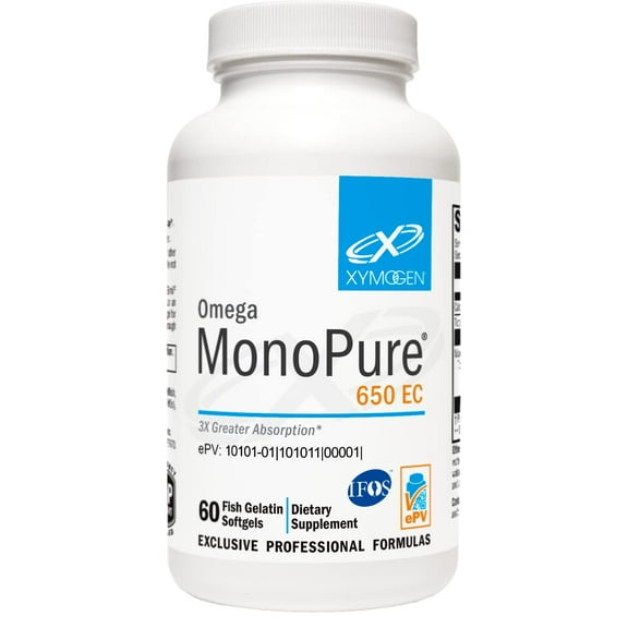 XYMOGEN Omega MonoPure 650 EC – Omega-3 Fish Oil Supplement with 3X absorption in smaller softgels; supports heart & neural health (60 softgels)