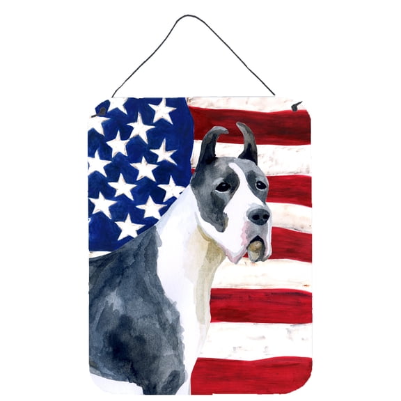 Carolines Treasures BB9643DS1216 Harlequin Great Dane Patriotic Wall or Door Hanging Prints 12WX16H multicolor