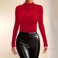 thumbnail image 6 of Kinrui Women's Ruched Long Sleeve Velvet Shirts Turtleneck Slim Fitted T Shirts Basic Underlayer Going Out Tops Red,XXL, 6 of 8