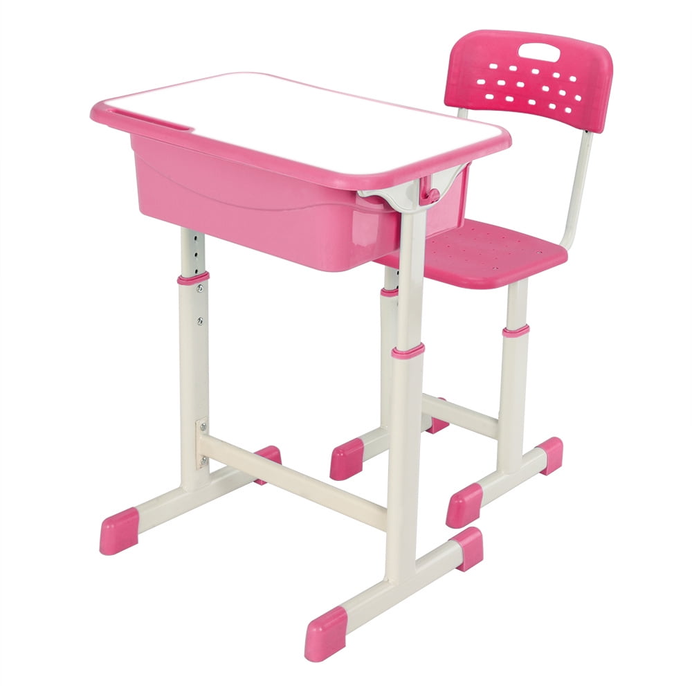 Kepooman Student Children Desk, Height Adjustable Kid's School Desk Set Set with Chair, Pink Kepooman Student Children Desk, Height Adjustable Kid's School Desk Set Set with Chair, Pink