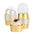 thumbnail image 2 of Pastry Tek 4 oz Round Gold Aluminum Baking Cup - with Plastic Dome Lid - 3 1/4" x 3 1/4" x 1 1/2" - 100 count box, 2 of 3
