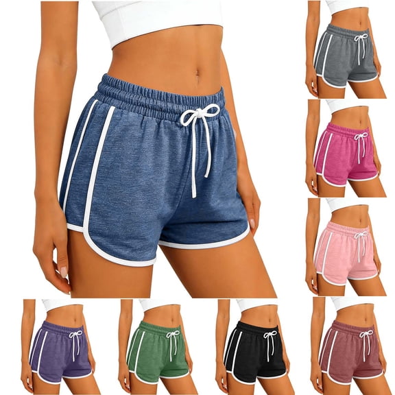 Kladzum Women's Gym Shorts White Striped Design Lightweight Breathable Drawstring Waistband Running Shorts with Side Pockets for Summer Outdoor S-2XL