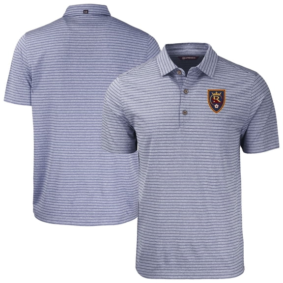 Men's-Cutter & Buck  Heather Navy Real Salt Lake Forge Eco Heather Stripe Stretch Recycled Polo